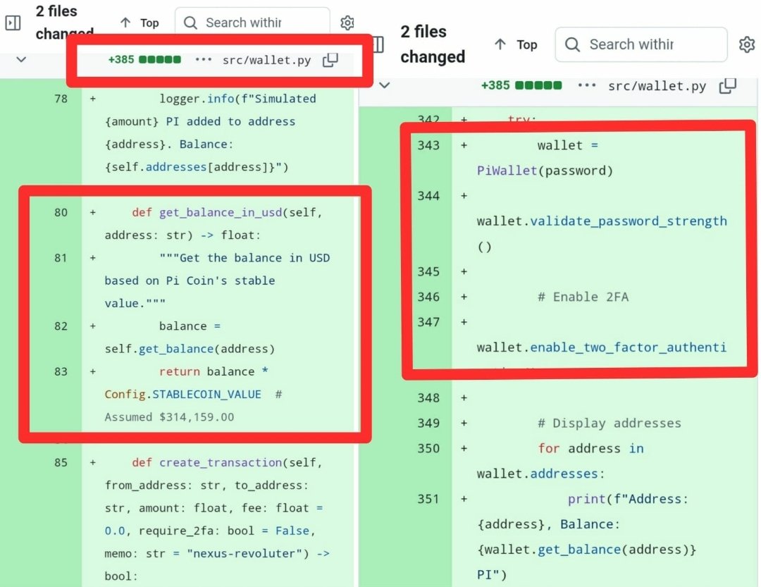 This code appears to be part of a digital wallet system for $Pi Coin, which includes:
📋Simulated USD balance.
📋Security validation (password and 2FA).
📋Txs management with a memo option.
📋Display of address and balance information.

🔥1$Pi stablecoin = $314159 USD

#PiNetwork