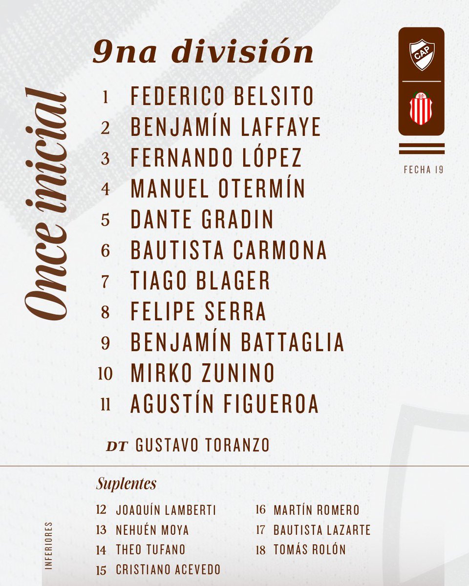 inferiorescap's tweet image. #JuvenilesLPF 🔚 Se cierra la 19ª fecha del campeonato.
📋 Formaciones del Calamar🦑 en #Sexta y #Novena
📲 Seguí la transmisión en vivo de la 9ª como local: youtube.com/live/tT8MAIuWw…
#SiemprePlatense🤎