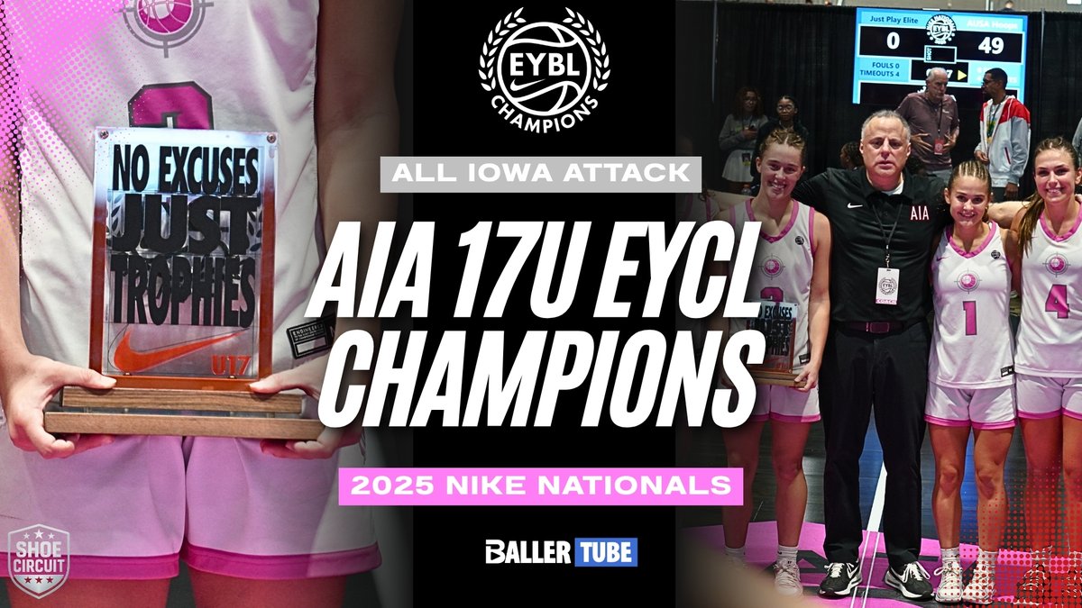 BallerPost's tweet image. 🏆 All Iowa Attack 17U  2025 EYCL Champions!
They battled Her Elite to a 67‑62 win at Nike Nationals in Chicago clutch defense, clutch free throws, and championship poise. For many, that final buzzer was the end of their AAU journey. @AllIowaAttack

ballertube.com/video/7651/all…
