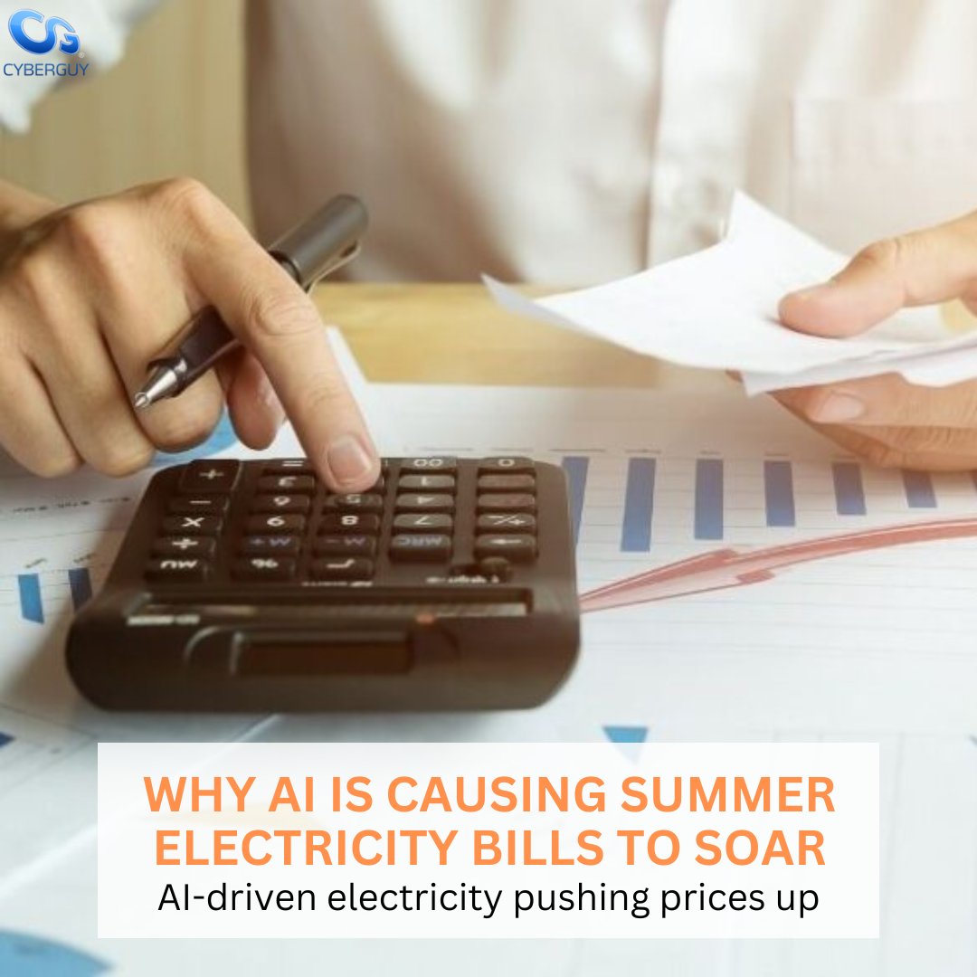 cyberguy's tweet image. AI is driving up electricity use like never before. This summer, your bill could spike 20% as the grid races to catch up with the tech boom.
Learn more here: cyberguy.com/ai/ai-causing-…
#AIImpact #ElectricityDemand #SummerEnergyCosts #PowerGrid #EnergyCrisis #TechBoom