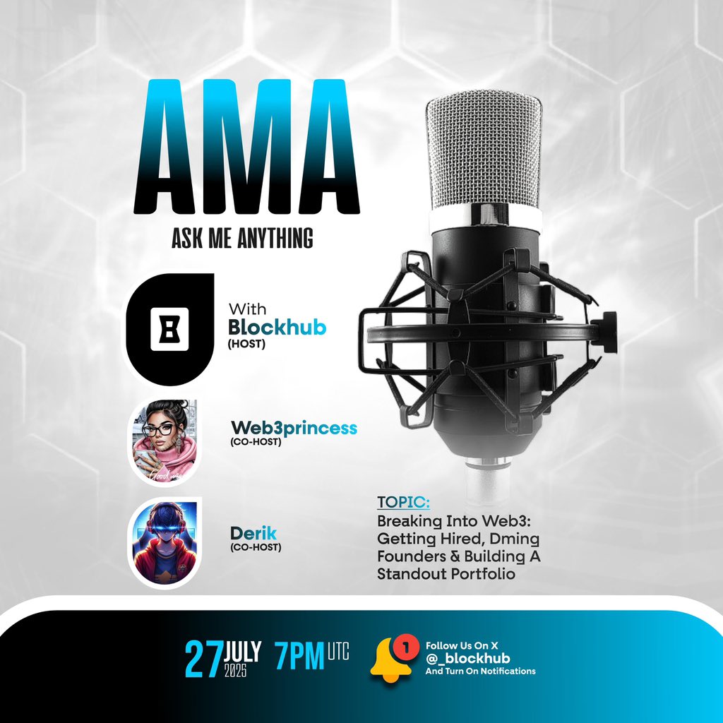 _blockhub's tweet image. Join us for a AMA on:
➡️ Getting hired

➡️ DMing founders that reply

➡️ Building a portfolio that stands out

Tomorrow July 27 | ⏰ 7PM UTC

🎙️ @_blockhub x @princessof_web3 x @d6rik_ 

📍Set your reminder. This one’s for YOU.

#BlockHubAMA #Web3Jobs