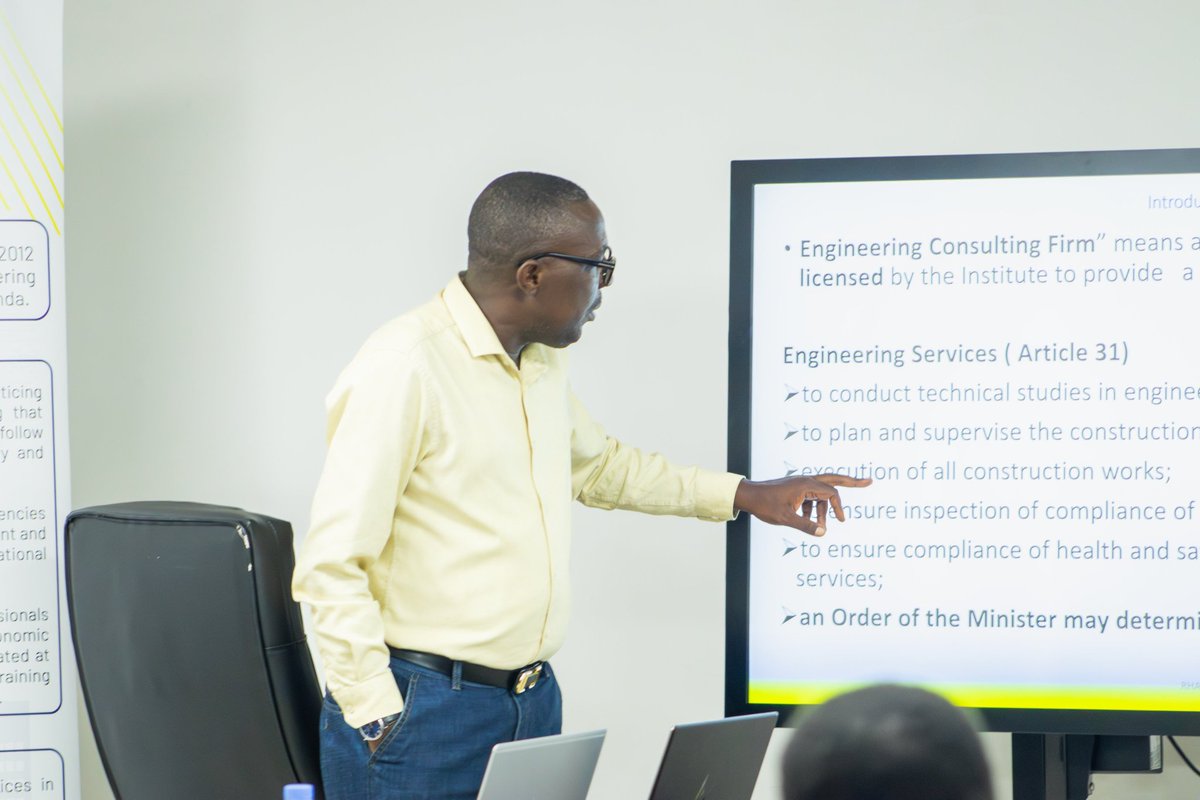 From  yeterday’s Workshop
Mr. Muhire Janvier, Building Regulation Specialist, shared key insights on the journey to becoming a full engineer, emphasizing compliance, construction safety, and updates from Rwanda’s new professional law.

#EngineersRwa #Professionalism #IER