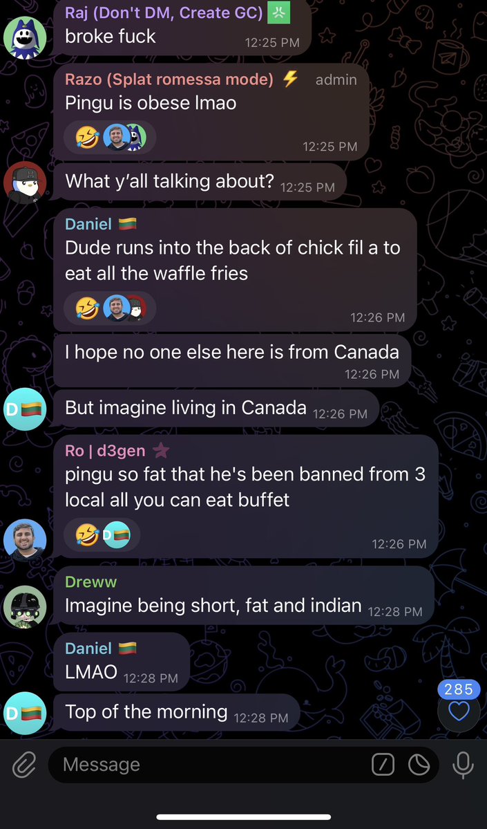 pingucharts's tweet image. Everytime I open this gc its just straight shit talking about me.

worst part is no one even tags me so i just open it world collapses