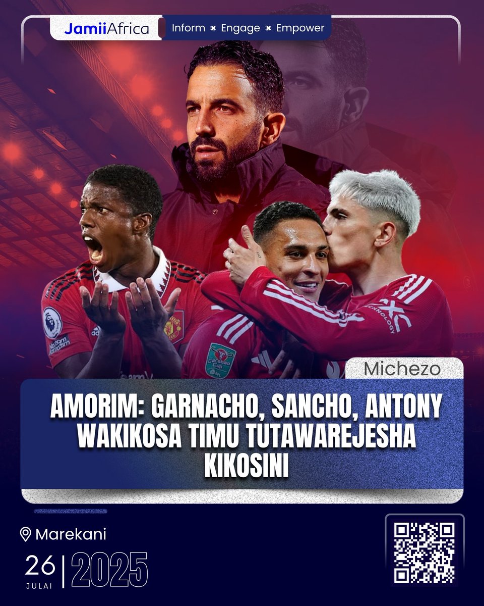 JamiiForums's tweet image. MAREKANI: Kocha Ruben Amorim amesema yupo tayari kuwarejesha kwenye kikosi chake cha #ManchesterUnited ambao hawapo kwenye mipango yake kama hakutakuwa na timu itakayofikia kiwango cha bei kinachotakiwa na klabu ili kuwauza.
Wachezaji hao ni Alejandro Garnacho, Jadon Sancho,…