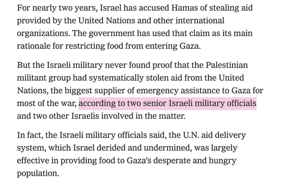 Israeli officials have now openly admitted their claim about Hamas stealing food aid was a lie.

This falsehood was the entire basis for Israel's destruction of the UN aid system, its introduction of the deadly "Gaza Humanitarian Foundation," and its infliction of starvation.