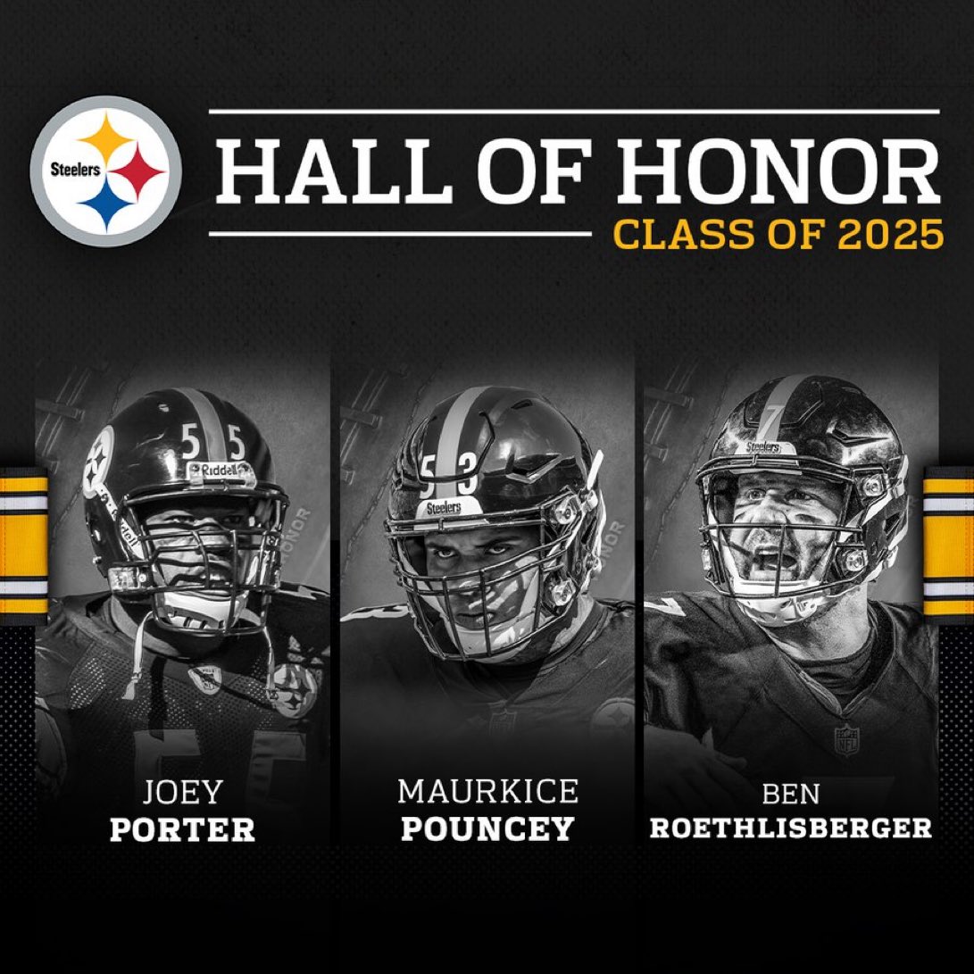 The Steelers Reveal the 2025 Hall of Honor Class!

Joey Porter 
Maurkice 
Ben Roethlisberger 

❤️❤️❤️❤️❤️

#NFL #Steelers
