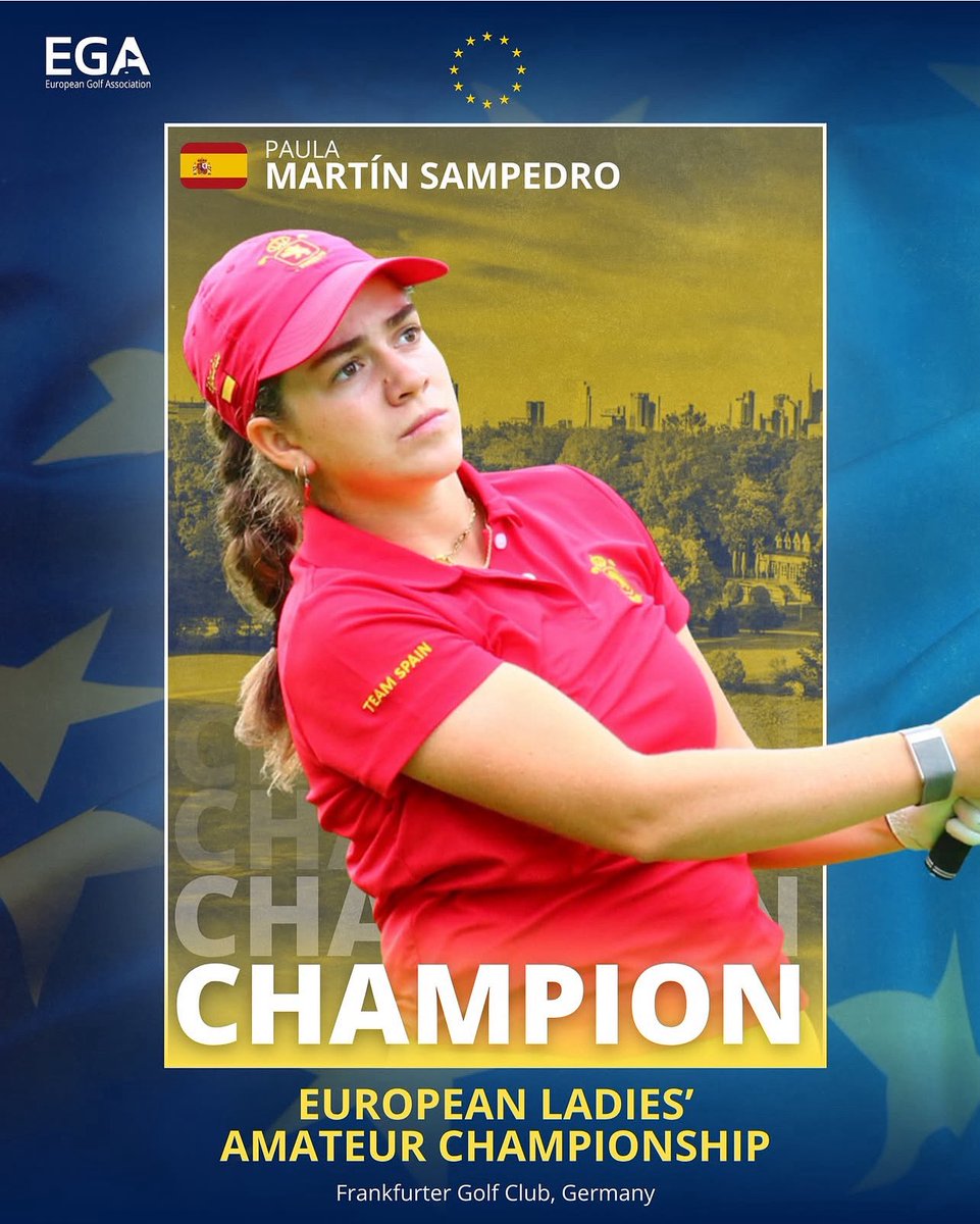 rfegolf's tweet image. 🏆Paula Martín, nueva campeona de Europa tras resolver un histórico festival español.
La madrileña ha superado en un final intenso a Balma Dávalos, plata, y Andrea Revuelta, bronce.
Paula toca el cielo por segunda vez en dos meses; ya ganó el Women’s Amateur Championship.
2⃣1⃣…