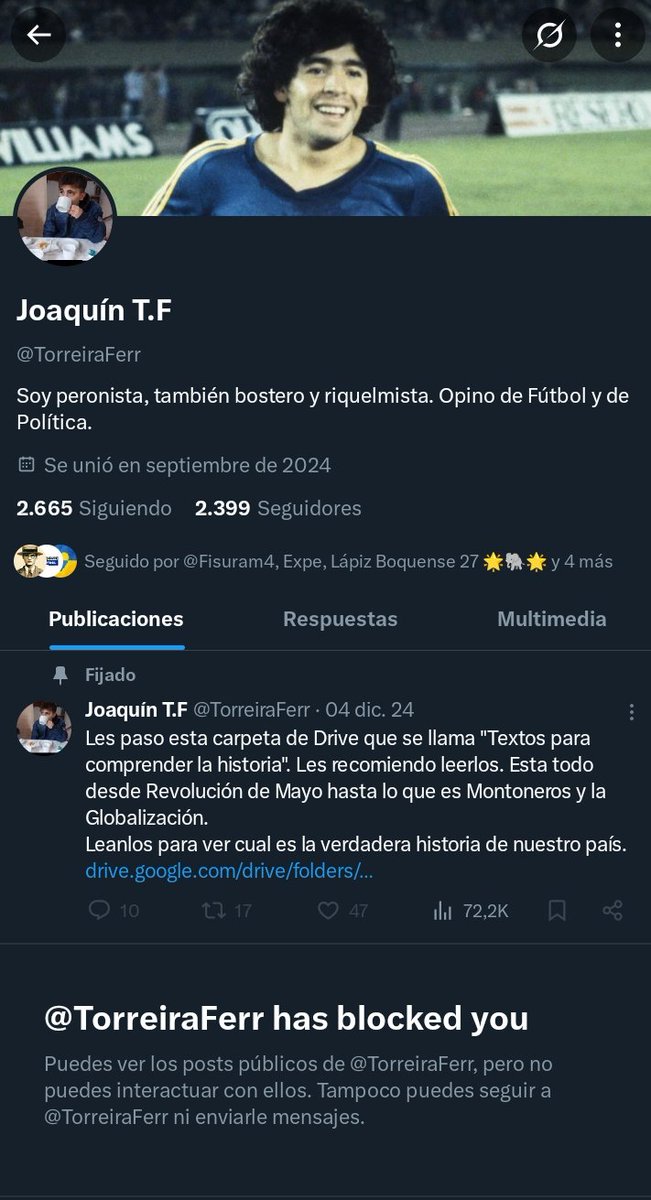 ktobby_'s tweet image. Buen día gente...Me levanto y lo primero que veo es que el sobrino me bloqueó,ayer estábamos tomando té tranquilos y después me bardeó por decirle &quot;negro&quot; a Riquelme,ni que fuera rubio el romi.
Voy a extrañar esas salidas que teníamos donde hablábamos de fútbol,de perón,de minas.