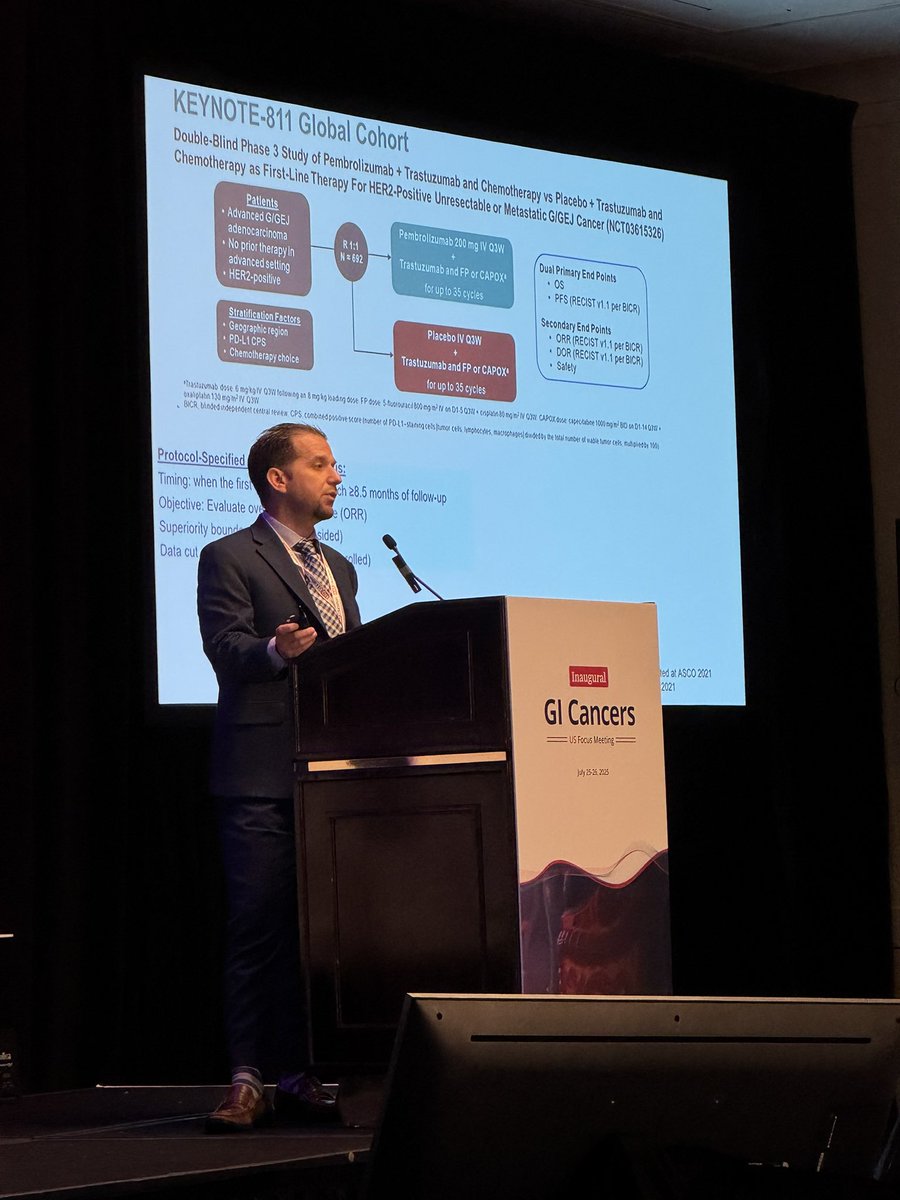 OncoThor's tweet image. On the podium now at the @_MDEducation inaugural GI Cancers meeting - @sonbol_bassam discussing emerging targets in gastroesophageal cancers. Lots happening in that space now.