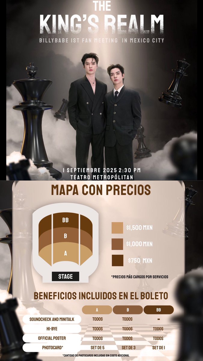 ailoviutl's tweet image. 🌐♟️ BILLYBABE 🌐♟️
1ST FAN MEETING THE KING&apos;S REALM
🗓️ Lunes 1 de Septiembre del 2025 🗓️
🏟️ Teatro Metropólitan 🏟️
📍 CDMX📍 🇲🇽 México 🇲🇽

🎫 Venta General 11:00 AM 🎫 Acepta casi todas las tarjetas excepto: SPIN, SALDAZO, BANCOPPEL 🎫 Límite de Compra: 8 Boletos 🎫 Lobby 10:46…