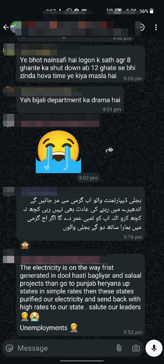 After announcing an 8-hour power shutdown, it's been over 12 hours and still no sign of electricity. Here's a glimpse from a local WhatsApp group in Thathri (Doda district) — frustration, sarcasm, and pure helplessness. Bijli Department ka full drama on display. 🤦‍♂️⚡ #PowerCrisis
