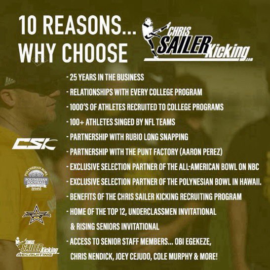 Chris Sailer Kicking (@chris_sailer) on Twitter photo <a href="/BradySauls_/">Brady Sauls</a> This is Chris Sailer. I wanted to invite you to train & get nationally ranked with Chris Sailer Kicking. Here is our upcoming schedule. DM me anytime! <a href="/BradySauls_/">Brady Sauls</a> This is Chris Sailer. I wanted to invite you to train & get nationally ranked with Chris Sailer Kicking. Here is our upcoming schedule. DM me anytime!