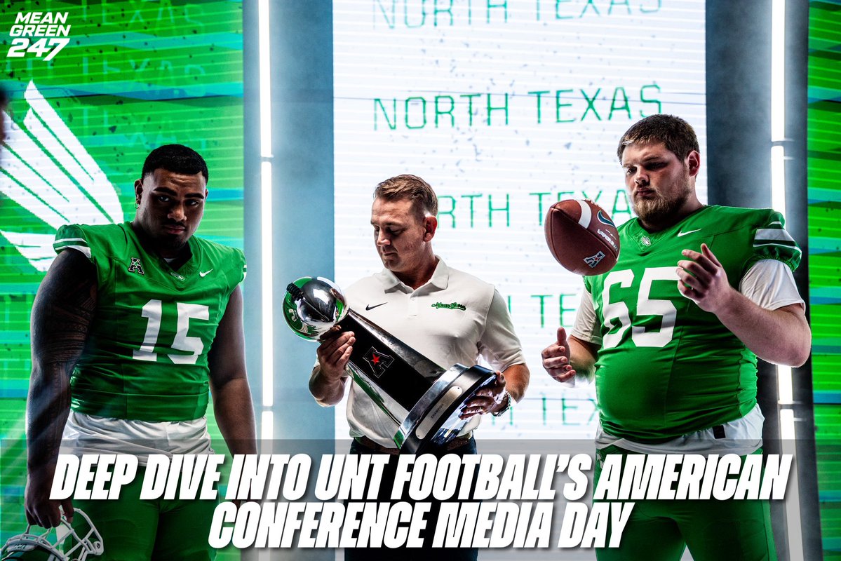 MeanGreen247's tweet image. Yesterday was the American Conference’s Media Day and North Texas football sent three representatives in Eric Morris, Fatafehi Vailea and Gabe Blair.
Here is 2000+ words on everything North Texas football right before fall camp.
🔗: 247sports.com/college/north-…
📸: UNT Athletics