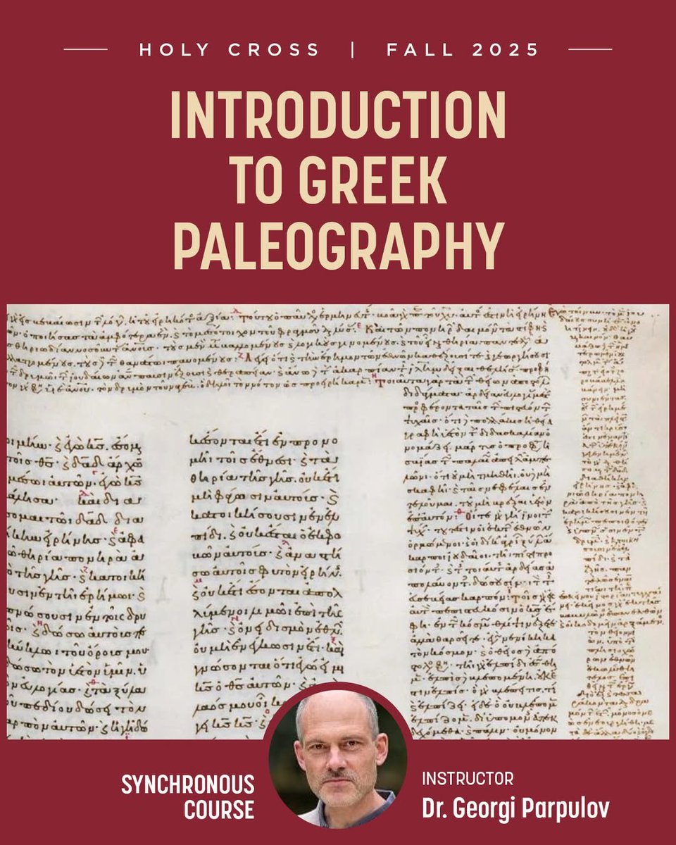 The Pappas Patristic Institute (@pappaspatristic) on Twitter photo Now offered online through <a href="/HCHCBoston/">Hellenic College Holy Cross</a>: a synchronous course (Zoom) designed to train students in reading Greek manuscripts (essential for historical theology and related fields). Open to external applicants and auditors. **Proficiency in Greek required**
enrollment.hchc.edu/online-courses Now offered online through <a href="/HCHCBoston/">Hellenic College Holy Cross</a>: a synchronous course (Zoom) designed to train students in reading Greek manuscripts (essential for historical theology and related fields). Open to external applicants and auditors. **Proficiency in Greek required**
enrollment.hchc.edu/online-courses