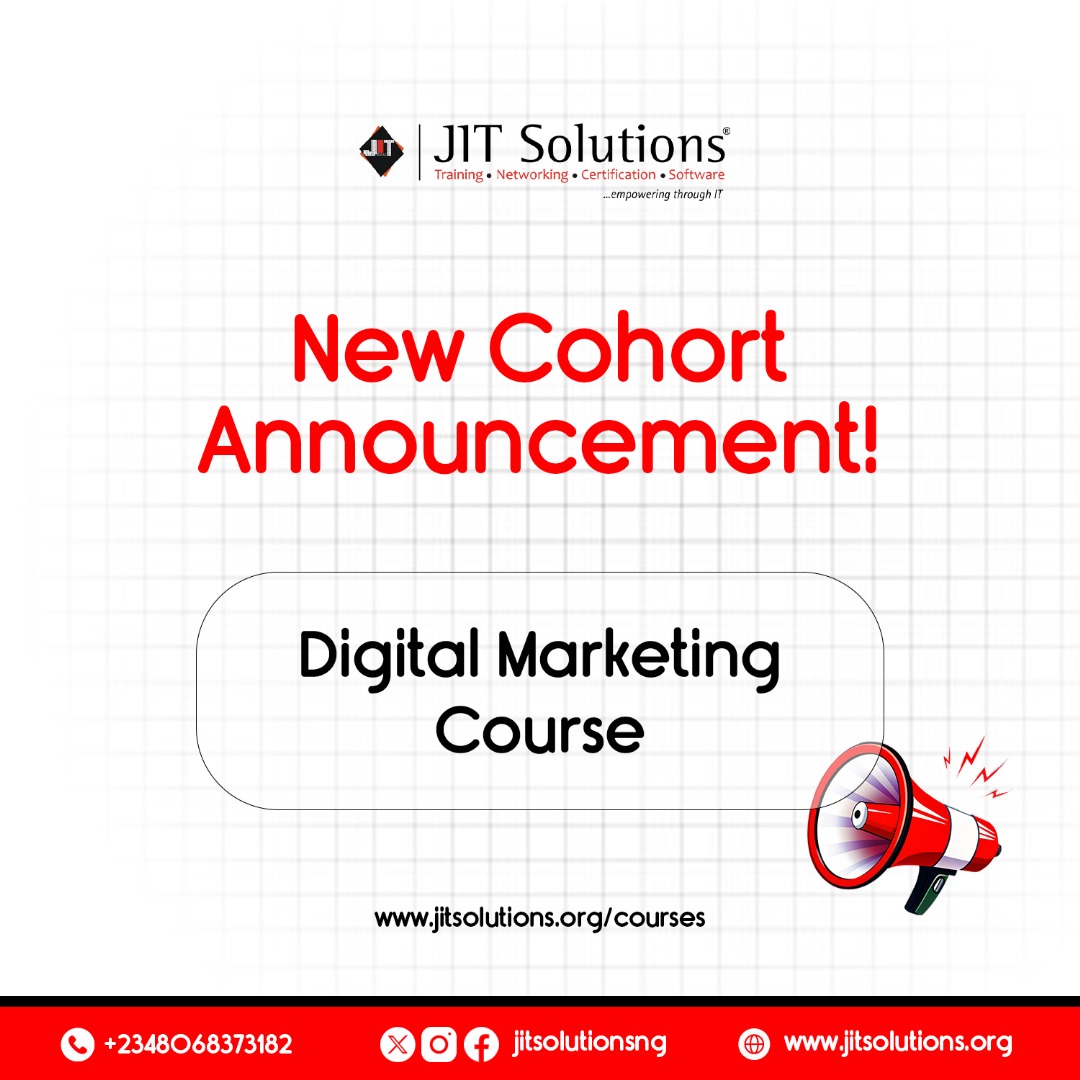 jitsolutionsng's tweet image. COHORT ALERT!

Master Digital Marketing with JITSOLUTIONS!
Starts July 28, 2025

Learn SEO, Social Media, Content, Email, PPC, Influencer &amp;amp; Video Marketing

Get 10% OFF this cohort!
Register now: shorturl.at/QDp5e

#COHORTALERT #DigitalMarketing #JITSOLUTIONS