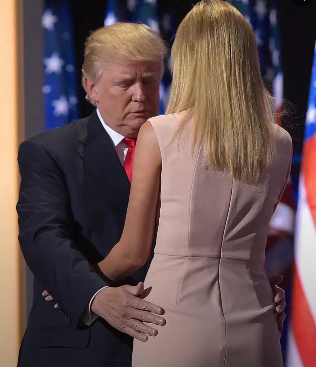 #DemsUnited 
My dad has never grabbed or held me by my hips but my husband does! We’ve seen and heard the #PedoPresident sexualize his daughter multiple times in the media and it’s NOT NORMAL! Anyone that defends this type of behavior is suspect of doing the same thing. Yeah I
