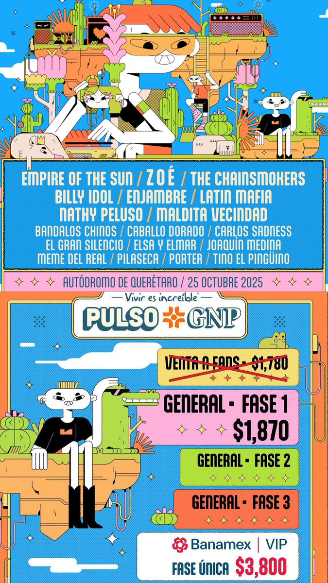 ailoviutl's tweet image. 🧿 Pulso GNP 🧿
🗓️ 25 de Octubre del 2025 🗓️
🏟️ Autódromo de QRO 🏟️
📍 Querétaro 📍 🇲🇽 México 🇲🇽

🎫 Venta General 11:00 AM 🎫 Acepta casi todas las tarjetas excepto: SPIN, SALDAZO, BANCOPPEL 🎫 Límite de Compra: 8 Boletos 🎫 Lobby 10:46 AM

Link: bit.ly/4lMtoYp

🎟️…