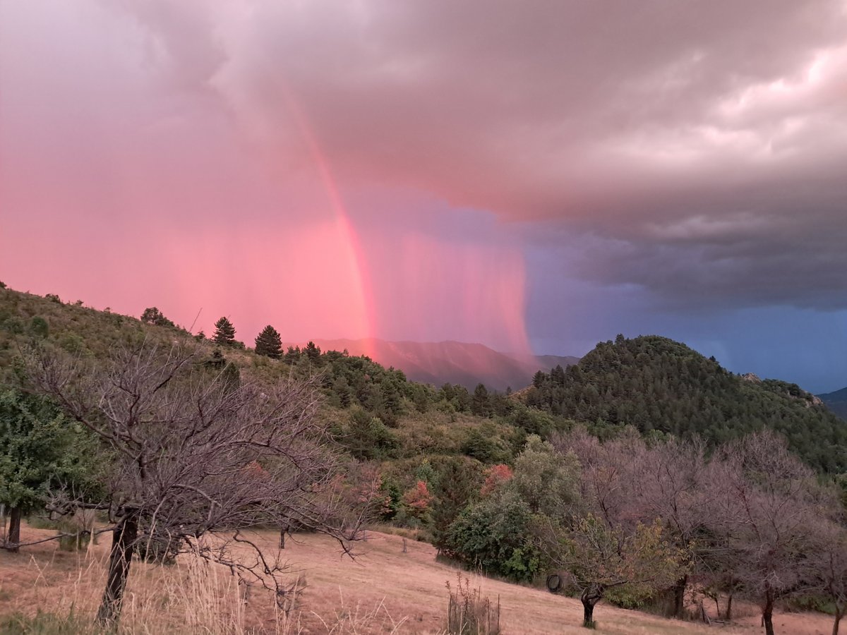 Philippe2244's tweet image. La nature nous a offert un spectacle hier soir à l'Estachon, pendant l'apéritif que nous prenions tranquillement chez nos voisins. La pluie tombait au loin en prenant différentes couleurs, rouge au-dessus de la vallée du Vançon, gris bleu sur la vallée de la Durance et bleu clair…