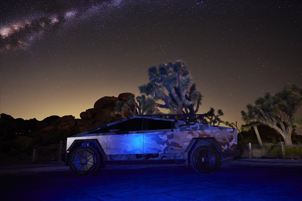 CyberBagChaser's tweet image. Desert camo, deep space vibes.
🌌⚡ #Cybertruck #StarlitDrive #FutureTerrain #TeslaNights #joshuatree