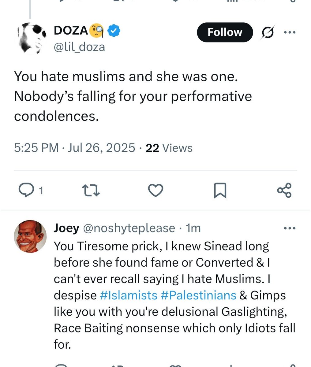 noshyteplease's tweet image. The state of this Gaslighting Toerag, dopey @lil_doza Couldn't ignore my post marking the 2nd Anniversary of #SineadOConnor death.
Have I been too Hurty 🤔