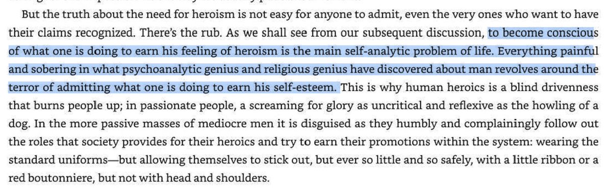 ystrickler's tweet image. "Society itself is a codified hero system... The crisis of modern society is precisely that the youth no longer feel heroic in the plan for action that their culture has setup." — Ernest Becker, "The Denial of Death"