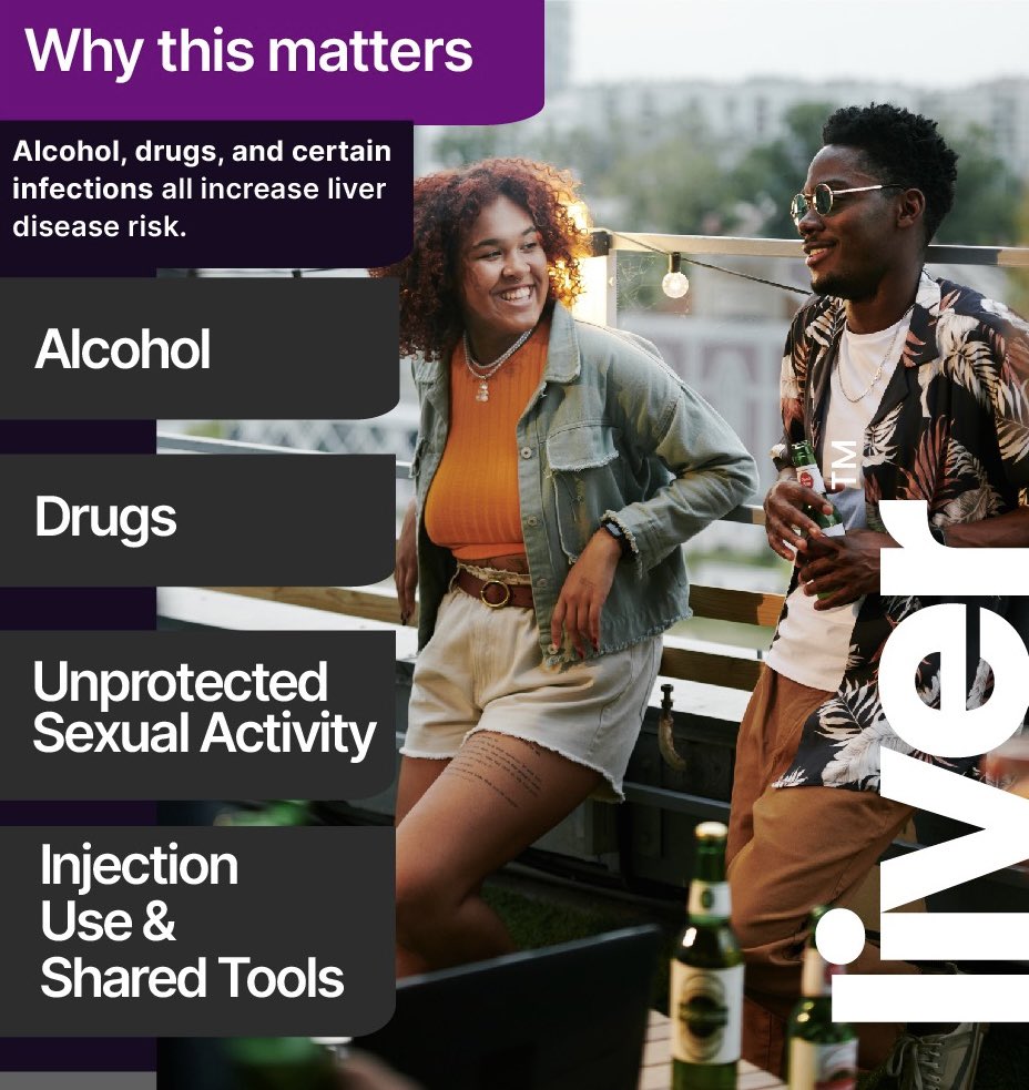 LiverAwareness's tweet image. Modern lifestyles. Hidden liver risks.
It’s not just about alcohol.
• Recreational drugs
• Unprotected sex
• Shared tools
• Risky Behaviour
Even small patterns can quietly impact your liver.
Mind Your Liver. It Needs You.™
#LiverAwareness #GenZHealth #LiverHealth