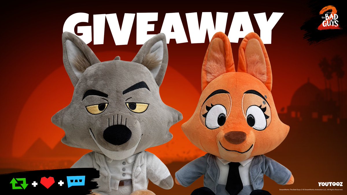 🐺 BAD GUYS 2 GIVEAWAY 🐺

to win diane &amp; mr. wolf for free retweet &amp; like this post then comment BADGUYSTOOZ 🦊

3 winners announced july 29th when the plushies drop 😎