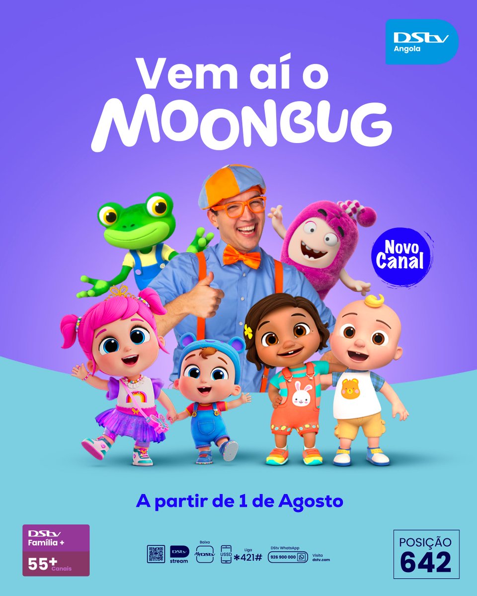 DStv_Angola's tweet image. Vem aí mais diversão... e vem com músicas, cores e muita energia.
O novo canal Moonbug chega à DStv a partir do dia 1 de Agosto, com conteúdos como: Blippi, Cocomelon, Little Angel, SuperStrikas e muitos mais. A partir do pacote Família+.🌞📺
#DStv #DStvAngola  #Moonbug