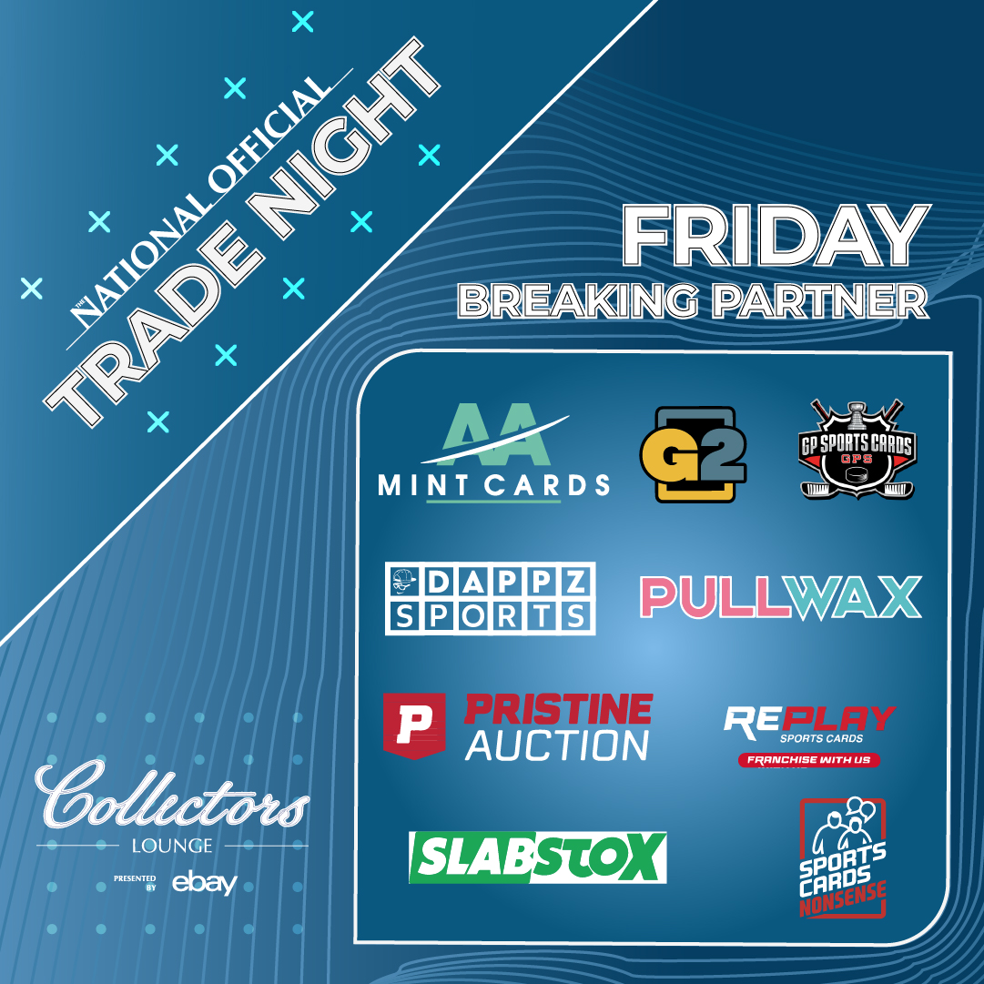 THE NATIONAL OFFICIAL TRADE NIGHT IS ALMOST HERE!

Join your favorite brands, breakers, and collectors for three epic nights of  trading, learning, live breaks, brand experiences, giveaways and more!

📅 Thursday, July 31st, Friday, August 1st,  Saturday, August 2nd

🕓︎