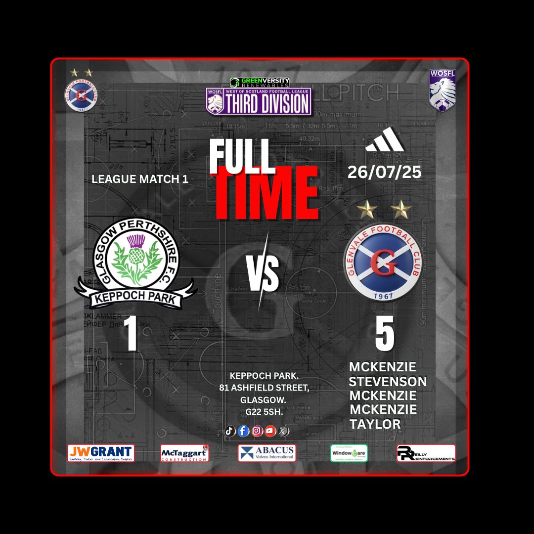 The lads are off to a winning start in the new 2025/26 season! 
A 5-1 win away from home v Glasgow Perthshire FC! Goals from Connor Mckenzie (hat trick) Ross Stevenson and David Taylor ensured we come away with points! 🟥⬛️