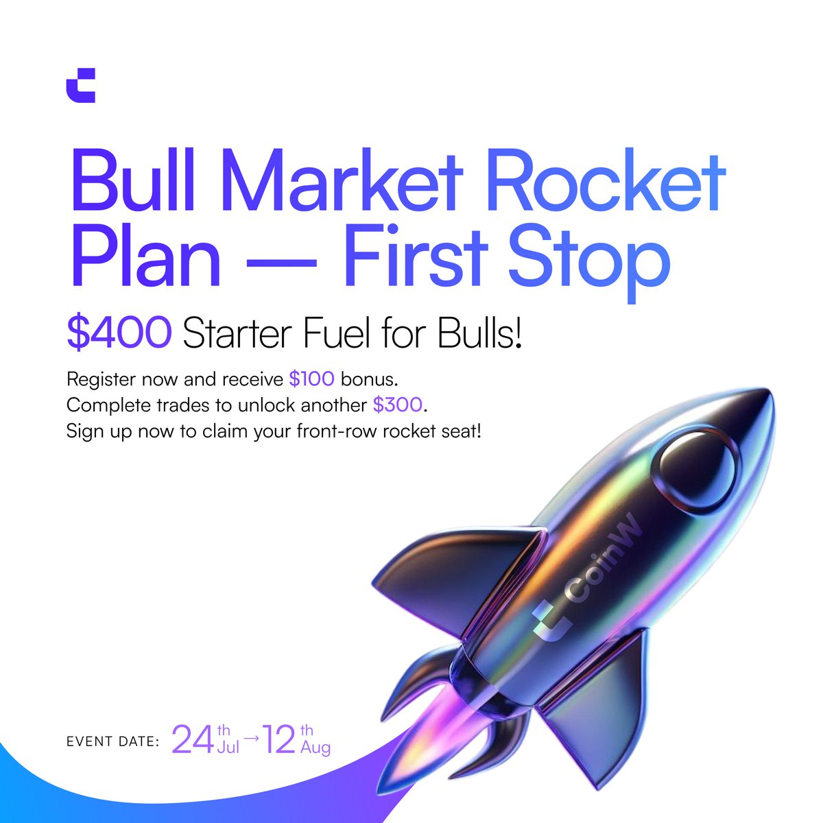 CoinWOfficial's tweet image. The bull market's calling—are you strapped in? 📈
CoinW’s Rocket Launch Campaign drops a $1,000 Bonus Pack just for new users:
💰 $400 Futures Bonus (no deposit)
🎯 $50 Opportunity Bonus during BTC/ETH pumps
🧧 $50 Starter Pack for just $1
🛡️ $500 Protection Fund
Learn more:…