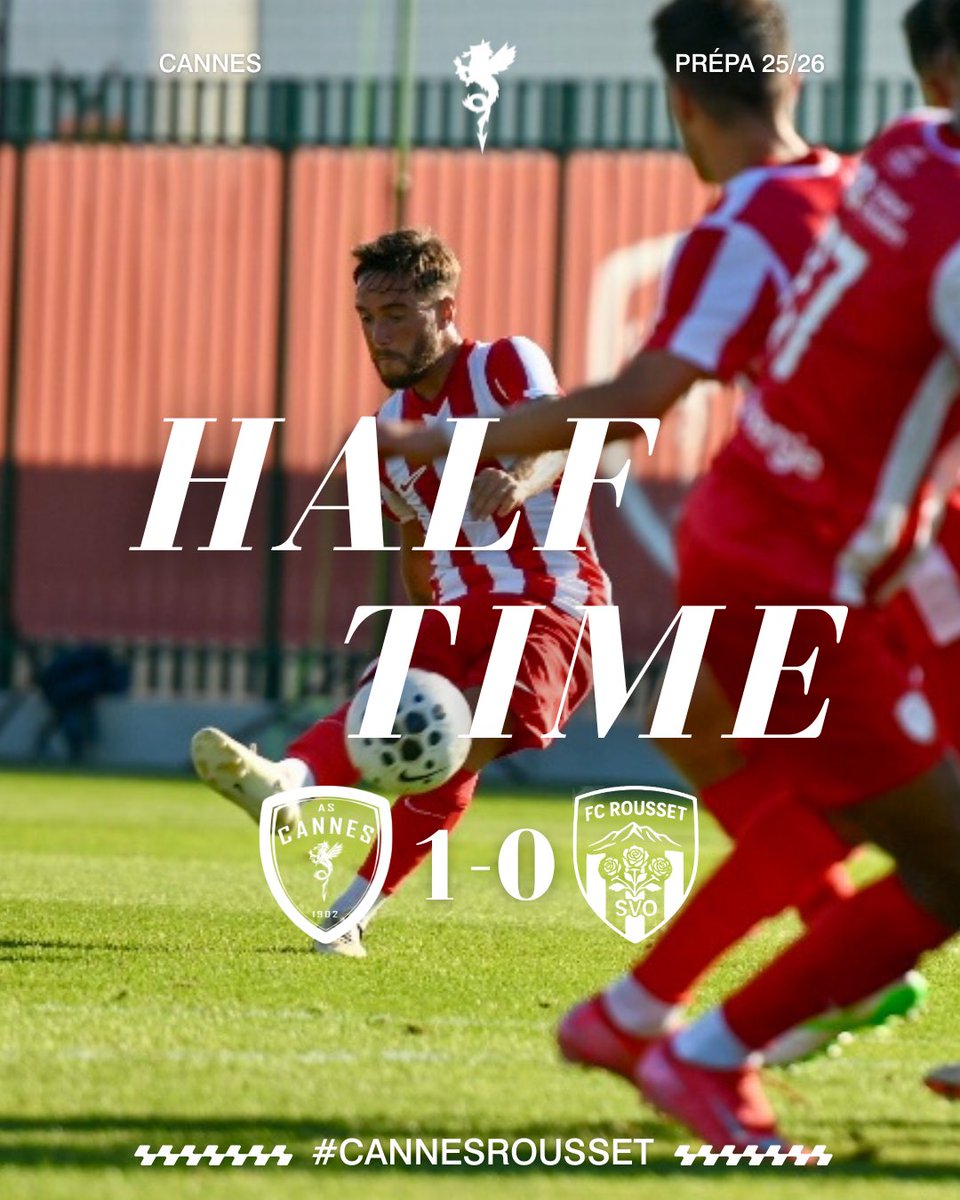 ⏸️ Mi-temps, nos Dragons ont dominé la possession durant ces 45 premières minutes et se sont procuré de nombreuses occasions. Maxime Blanc a ouvert le score sur un superbe coup franc.

1️⃣-0️⃣ | #CANNESROUSSET