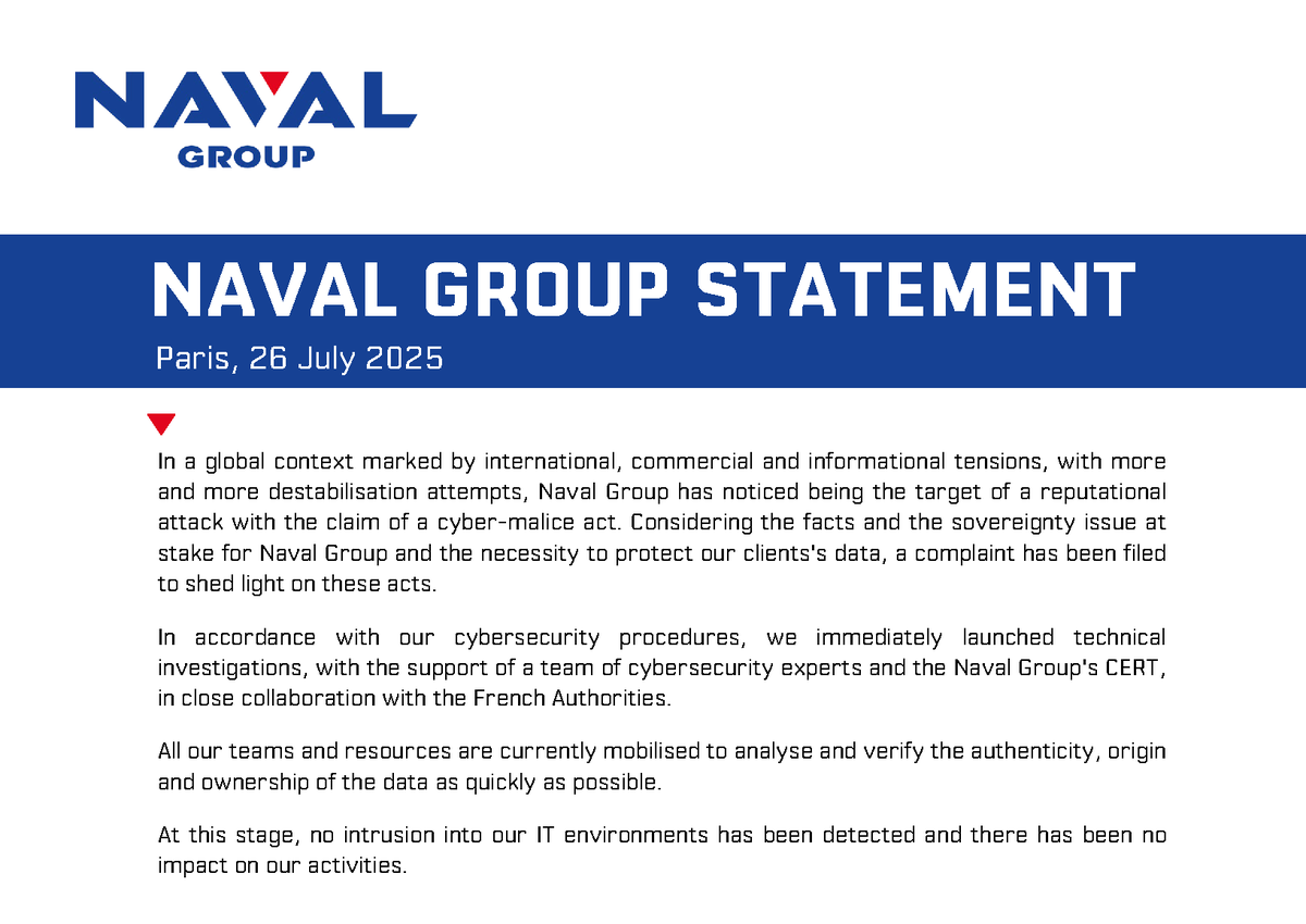 DefenceDecode's tweet image. Naval Group&apos;s Statement on the recent incident