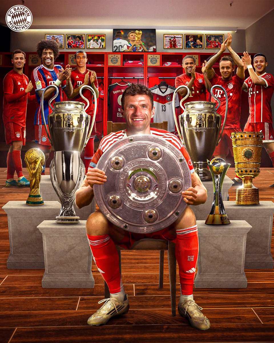 FCBayernXtra's tweet image. Arte do FC Bayern de Thomas Müller com os brasileiros em que jogou 🇧🇷🔴⚪️