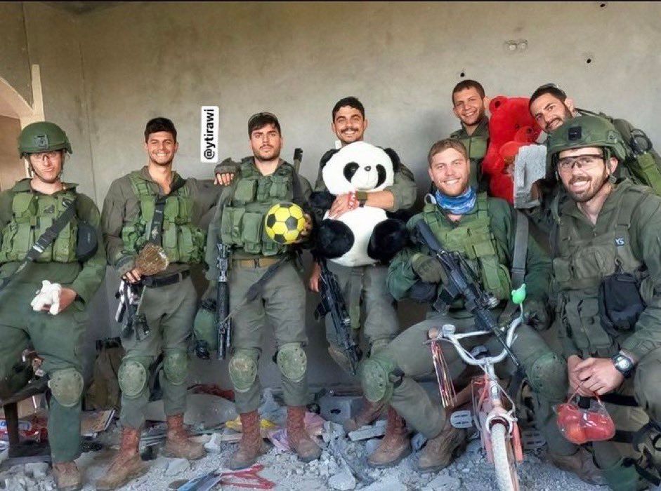 'We killed the children.
We stole their toys.
We posed for this picture. 
We are smiling and laughing. 
We think this is enormous fun.
We are having the time of our lives.
We love this and we're going to kill all the children. 
Worse than nazis? 
How dare you? That's antisemitic'