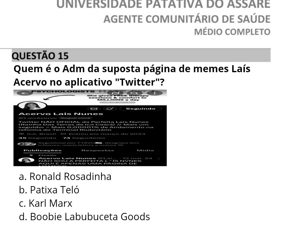 LaisAcervo's tweet photo. 📣ATENÇÃO: Questão vazada do concurso público de Icó-CE 2025. Atenção e muito Ótima boa prova ao Todes. https://t.co/s4wRJOh84O
