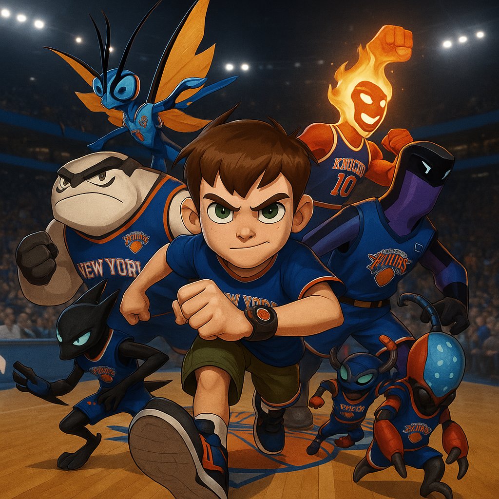 shanden1125's tweet image. Ben 10 just turned MSG into the Omni-Garden 😤🔥 Aliens in Knicks jerseys? Yeah, it’s real now.#KnicksMode #OmniTime #Ben10Knicks #WeHere @nyknicks 🧡💙