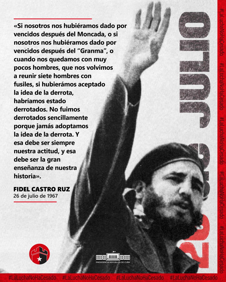 hojaderutaec's tweet image. #26DeJulio
ANIVERSARIO DEL ASALTO AL CUARTEL MONCADA!
Honor y Gloria a los caídos!!
CUBA RESISTE
CUBA DIGNA Y SOBERANA!
CUBA SOLIDARIA!
#FidelPorSiermpre
#FidelYRaul
#TumbaElBloqueo