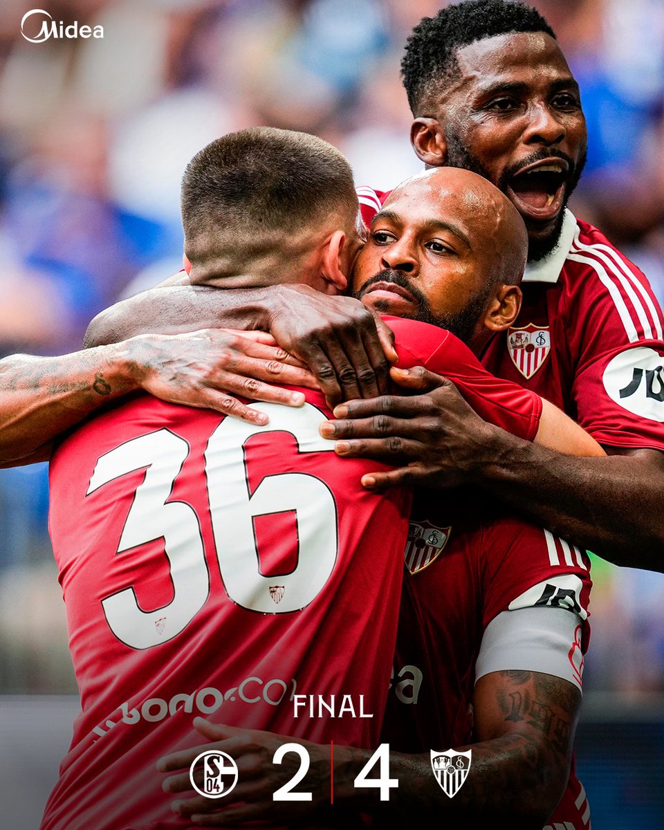 SevillaFC's tweet image. FINAL | Victoria sevillista en el Veltins-Arena 🇩🇪
⚽️⚽️ Akor
⚽️ Iheanacho
⚽️ Marcao
#WeareSevilla