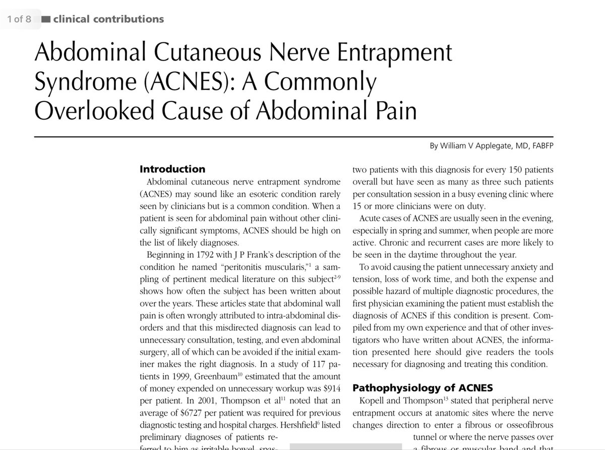 Retlouping's tweet image. Abdominal Cutaneous Nerve Entrapment Syndrome (ACNES): A Commonly Overlooked Cause of Abdominal Pain pmc.ncbi.nlm.nih.gov/articles/PMC62…