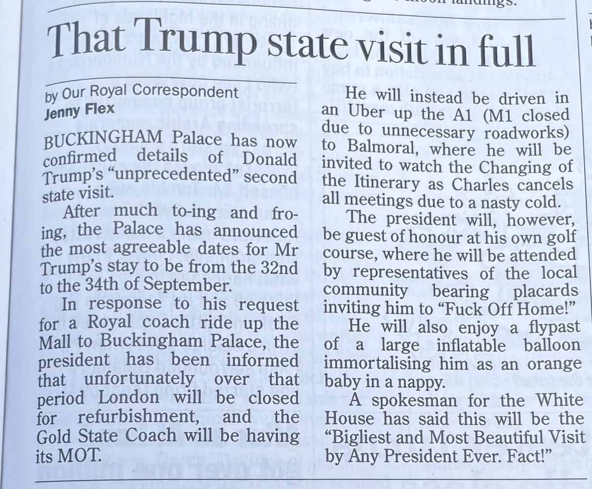 Private Eye has the scoop on arrangements for Trump’s actual state visit 👀