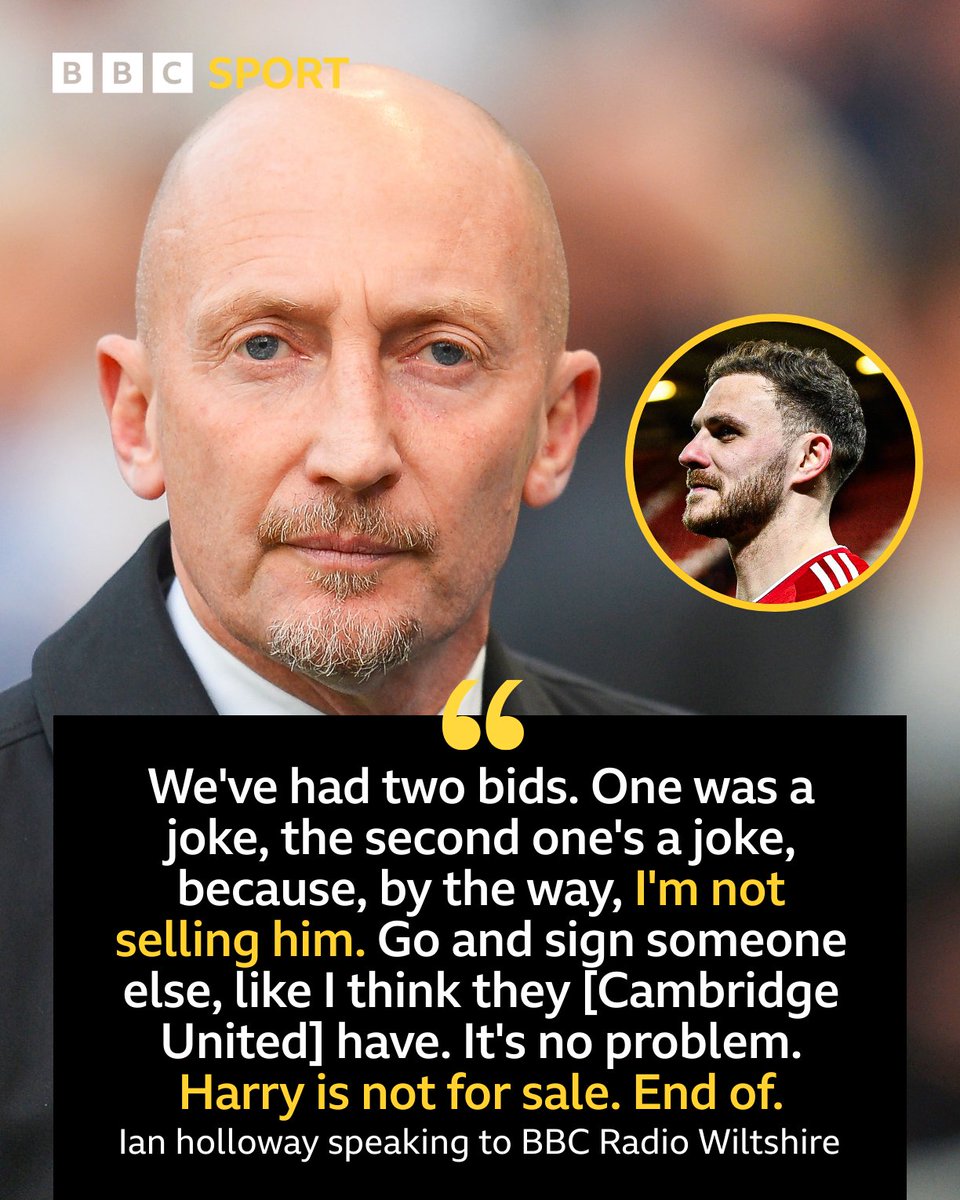 BBCWiltsSport's tweet image. 🚨 After news of a second bid from Cambridge United, Ian Holloway has made his stance clear on Harry Smith: he’s 𝗡𝗢𝗧 going anywhere 😤
#STFC #BBCFootball