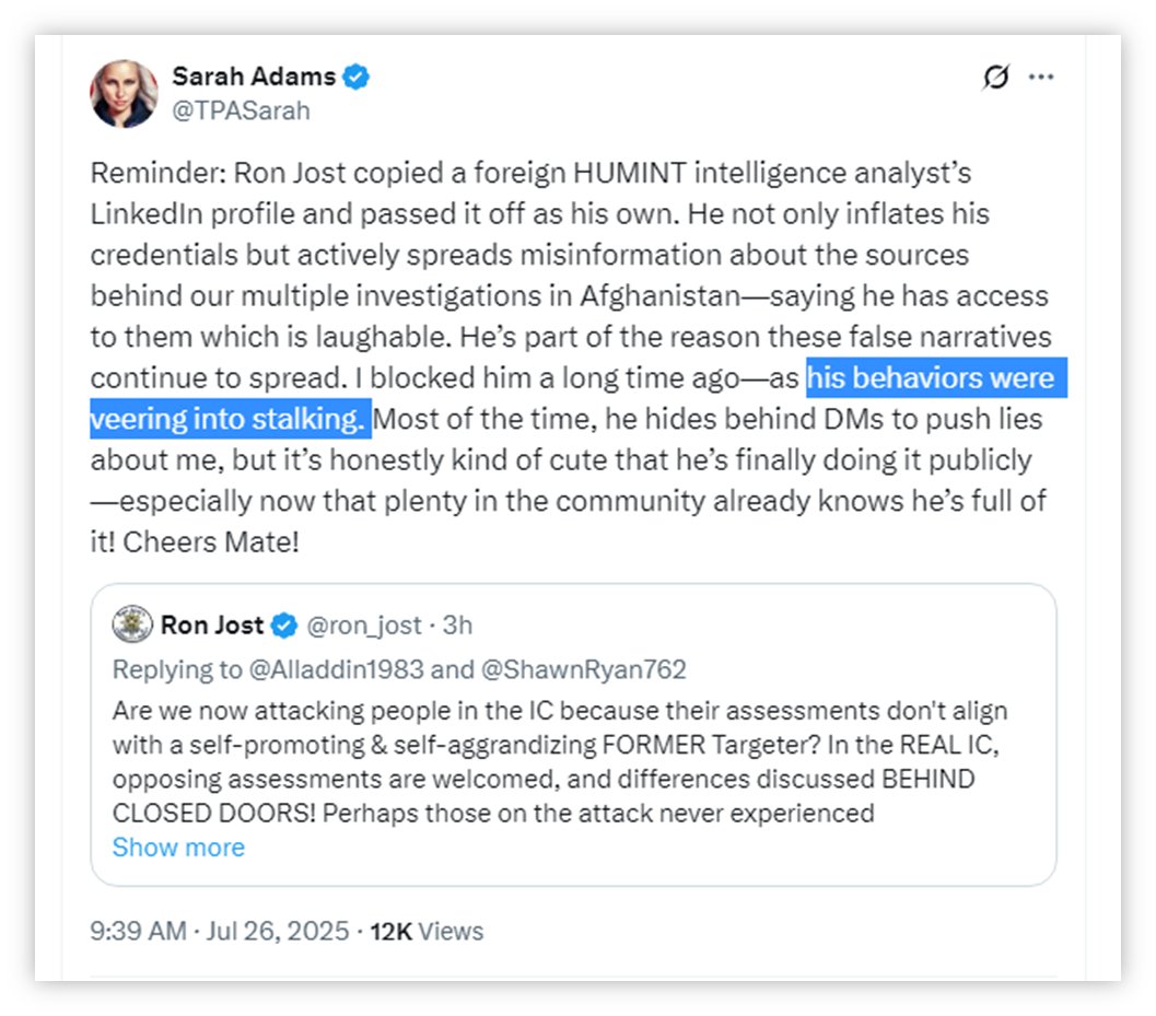 ron_jost's tweet image. I'm sure the reckless @TPASarah has evidence to back up her claim that "his behaviors were veering into stalking." Because if she doesn't, and the statutes explain the elements VERY clearly on this crime she has accused me of, she might have put herself in legal jeopardy. I'm not…