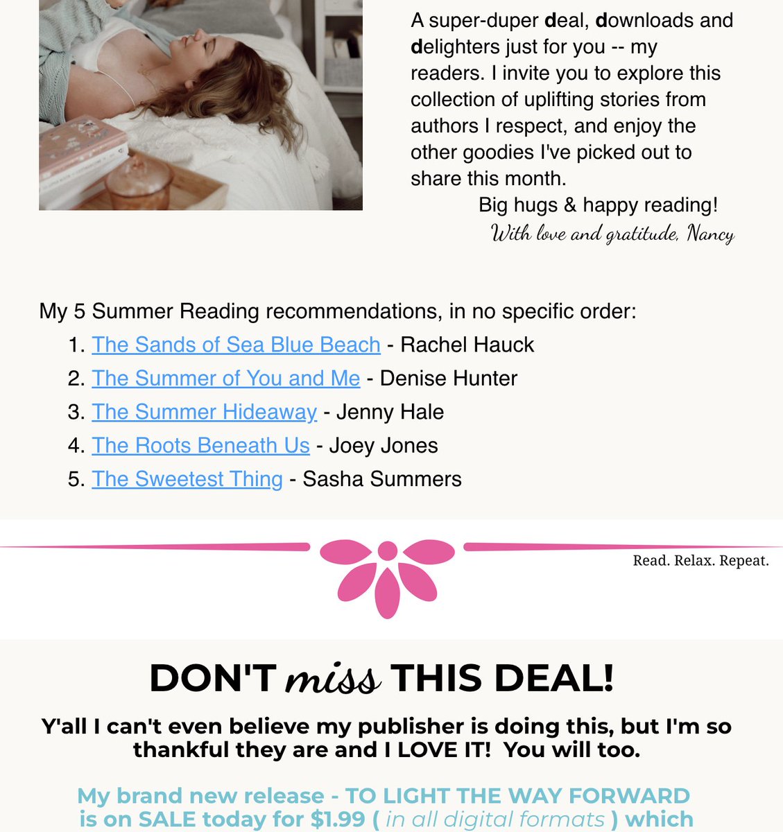 Do you get my newsletter each month?
It's free and easy to sign up. nancynaigle.com 

If you didn't get this email yesterday, you are not on my mailing list. Please join us for lots of fun bookloving stuff each month. Happy reading. #readromance #lovestories