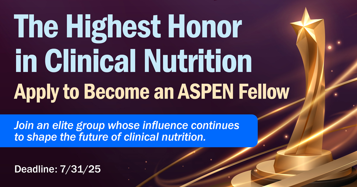 ASPEN_nutrition's tweet image. ASPEN Fellows are members who elevate the field through their dedication and contributions. Each year, eligible ASPEN members are honored with the prestigious FASPEN designation. Apply by July 31 to join the 2026 class! #FASPEN #ASPENFellows
ow.ly/e3AC50WglFW