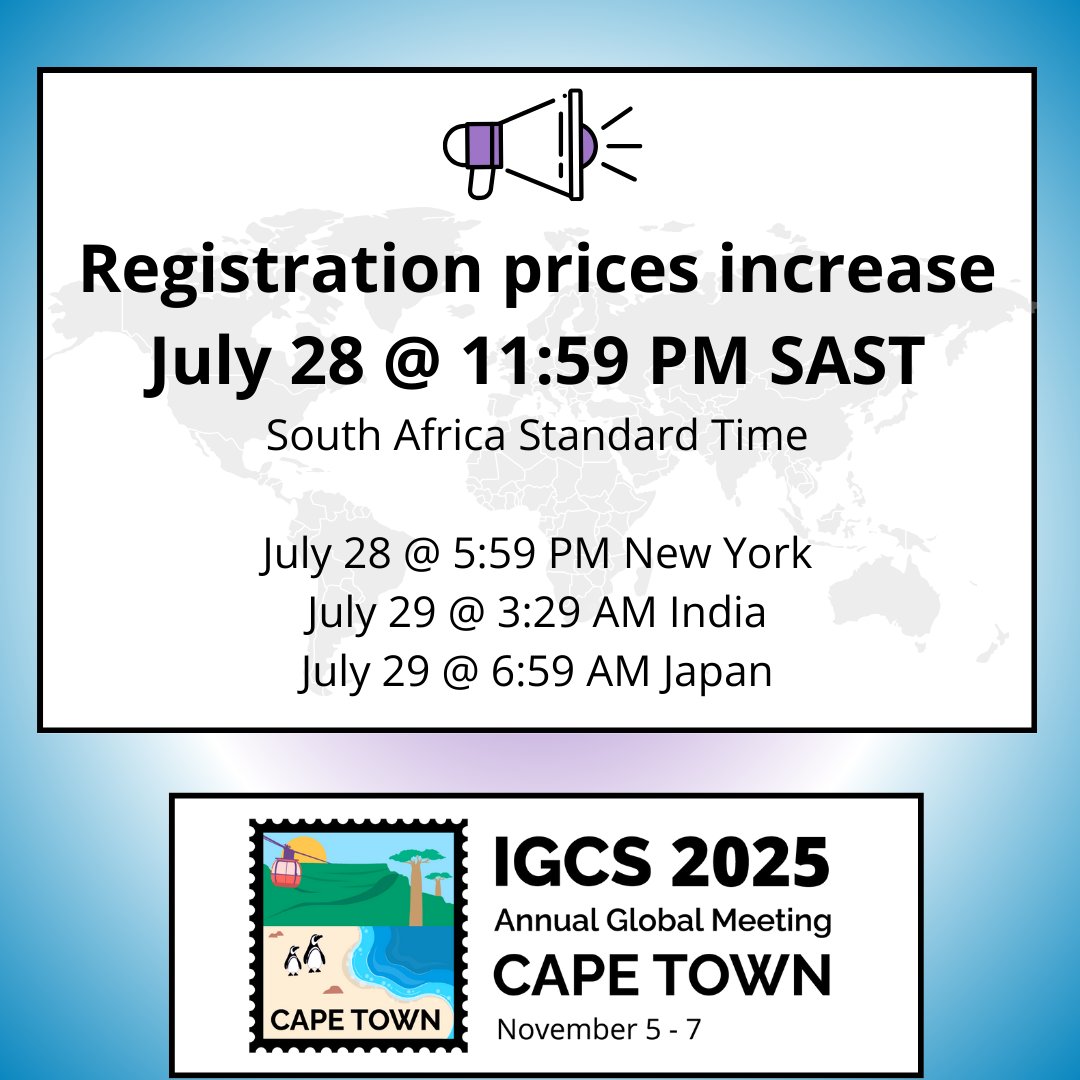IGCSociety's tweet image. Secure your spot before prices go up! 📢 The best savings for #IGCS2025 are available now. Register today!
igcsmeeting.com/register-now/