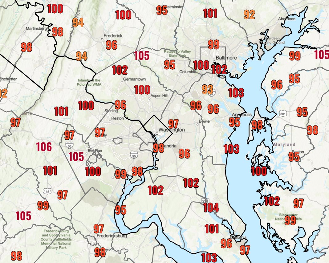 Not quite as gross as yesterday but still gross. Here are the heat indexes at 1p... --- they'll hover from 95-105+ thru the afternoon.
A few storms could also pop up, especially into the evening.
Check radar and our forecast at cwg.live