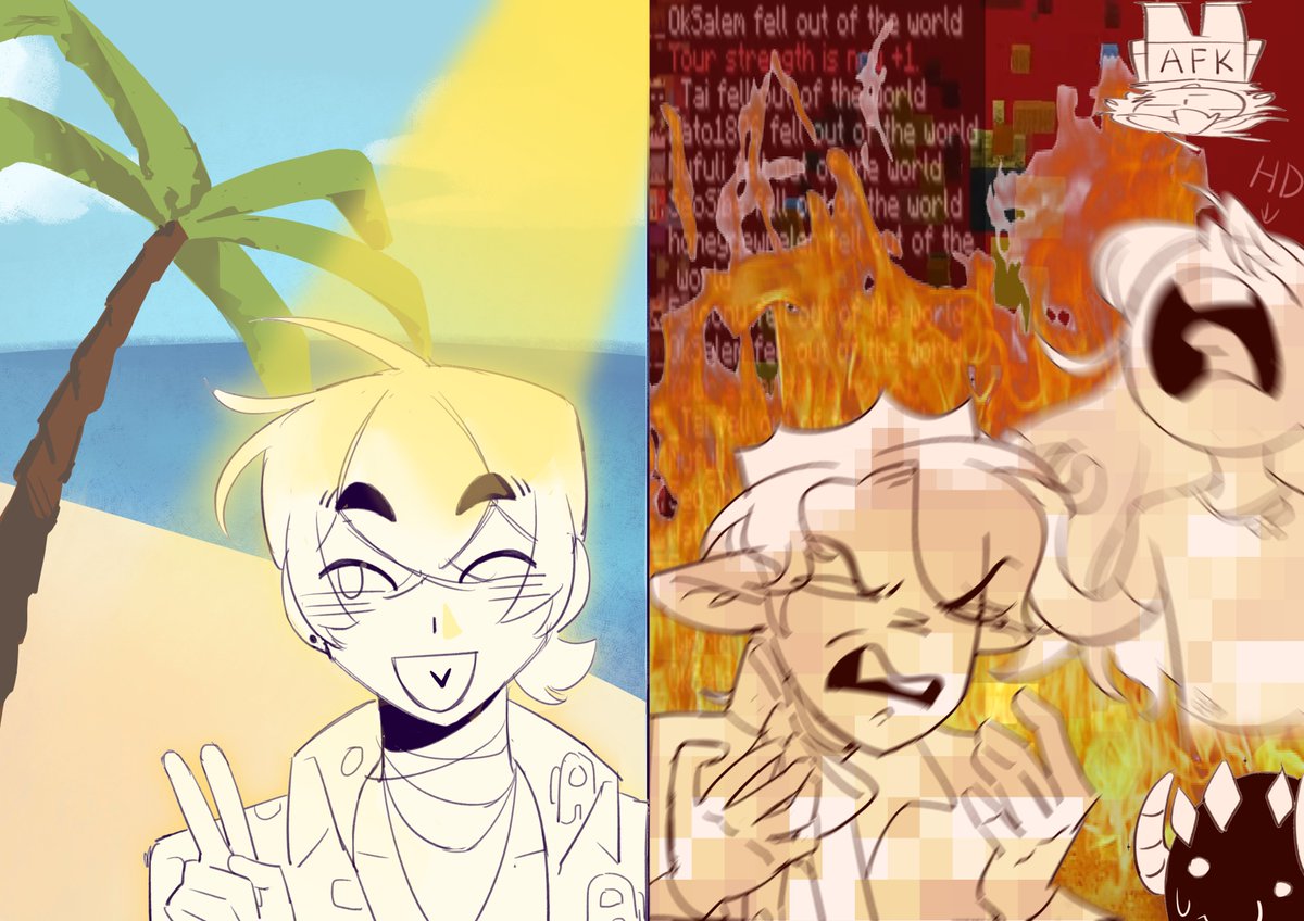 SheLziBot5's tweet image. I was sitting in front of the computer, watching the live stream, listening to all the strengthers crash out, and imagining at the same time, rejoice enjoying his vacation time...
#rejoicefanart
#taimcfanart(maybe
#strengthsmpfanart(maybe