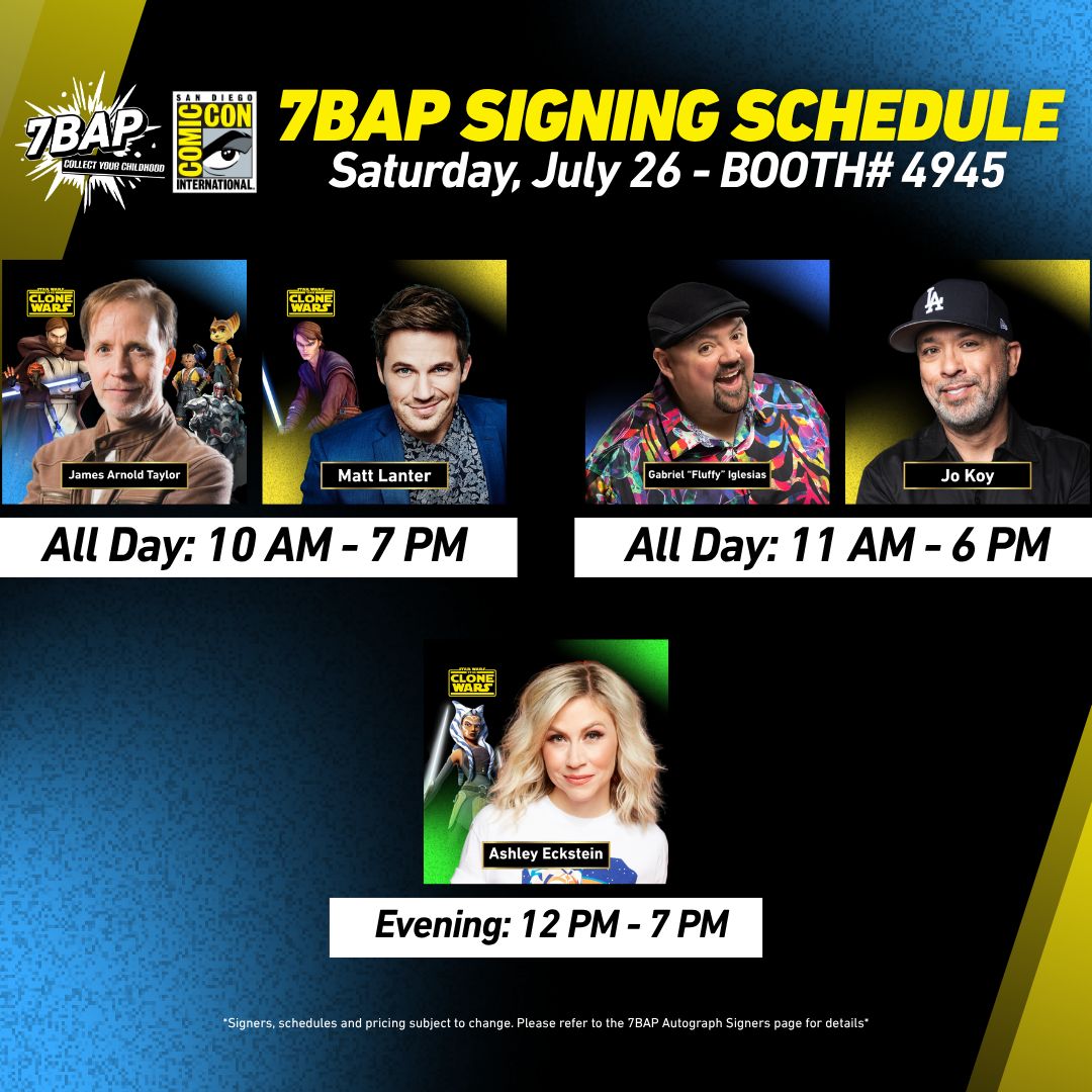 7BucksAPop's tweet image. 🚨 SATURDAY SIGNINGS YOU CAN’T MISS! 🚨

SDCC is in full swing and Booth #4945 is on fire with today’s lineup:

🌌 Star Wars: The Clone Wars
12 PM – 7 PM: Ashley Eckstein
10 AM – 7 PM: James Arnold Taylor &amp;amp; Matt Lanter
Meet the voices behind your favorite galactic heroes!

🎤…