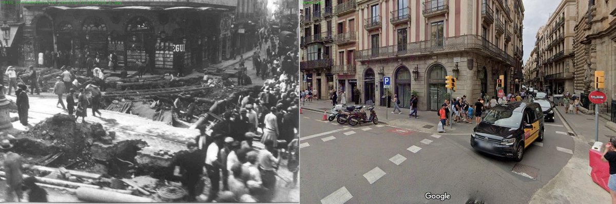 MuseuTransport's tweet image. Anys 20. Obres construcció Gran Metro a La Rambla amb carrer del Carme.